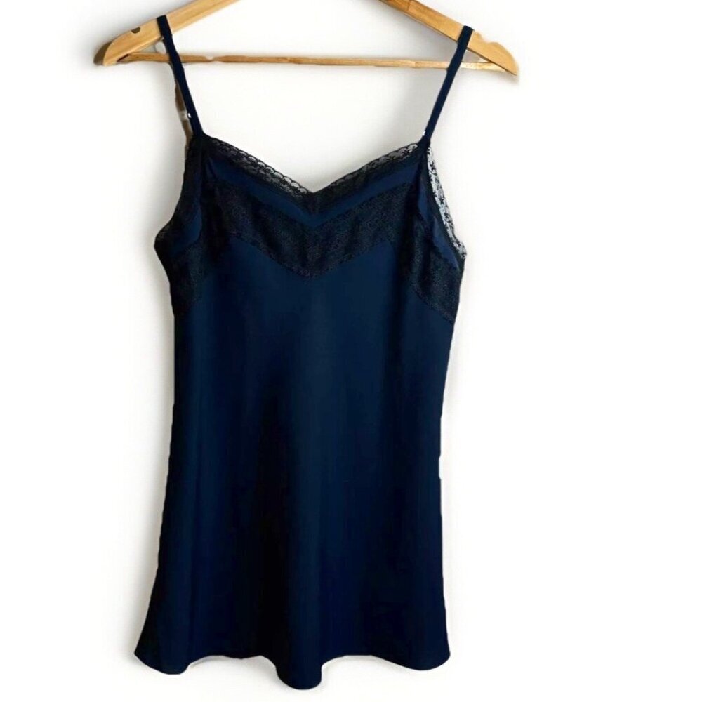 CAbi Tank Top Sz S Navy‎ Lace Trim Y2K 90s Fairy Grunge Whimsigoth Rave Coquette